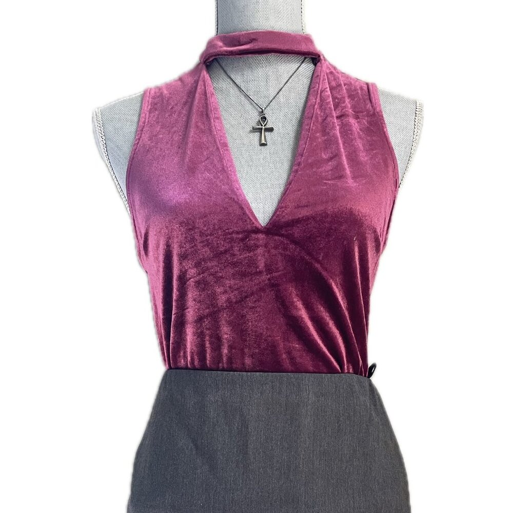 Charlotte Russe Velvet V Neck Wine Color top Size medium